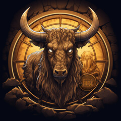 Wall Mural - bullish bitcoin crypto gold coin money currency design