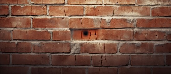 Blurry brick wall with a small spider in the web's center.