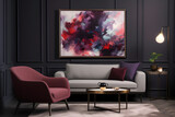 Fototapeta Paryż - On the canvas, a captivating abstract painting features an intriguing mix of purples and reds, exuding vibrant colors that create a pictorial sense of movement and spontaneity.