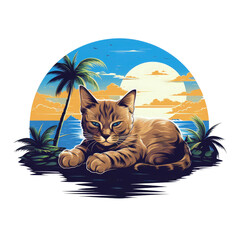 Wall Mural - cat at the beach design for cats lover portrait cat for t shirt