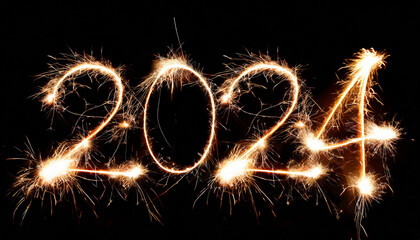 Wall Mural - Number 2024 made in sparks - New Year