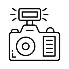 Photo camera with lens and button showing concept icon of photography in trendy style