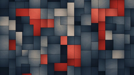 Wall Mural - An abstract pattern with red, red and blue squares, in the style of dark gray and dark beige, bold color palettes, abstraction-création, wallpaper