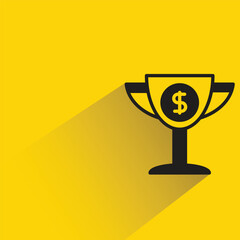 Wall Mural - dollar trophy with shadow on yellow background