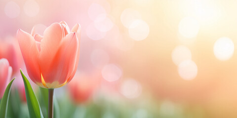  Romantic Valentine's Day floral blurred background symbolizing love, tulip blossom scene illustration