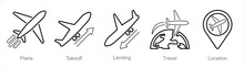 A Set Of 5 Airport Icons As Plane, Take Off, Landing