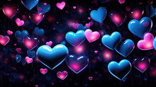 3D Pink And Blue Hearts On Dark Background As Wallpaper Illustration, Valentine Hearts Background