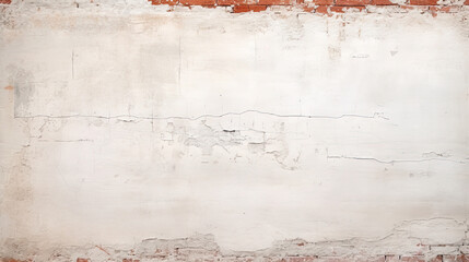 Poster - Red White Wall Background. Old Grungy Brick Wall Horizontal Texture. Brickwall Backdrop. Stonewall Wallpaper. Vintage Wall With Peeled Plaster. Retro Grunge Wall. Brick Wall With White  Stucco crack