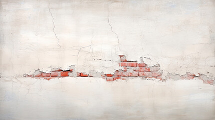 Poster - Red White Wall Background. Old Grungy Brick Wall Horizontal Texture. Brickwall Backdrop. Stonewall Wallpaper. Vintage Wall With Peeled Plaster. Retro Grunge Wall. Brick Wall With White  Stucco crack