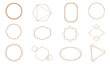 Golden geometric frames. Geometric polyhedron , Set Thin Line Frames, art deco style.