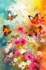  Butterflies on flowers watercolor and digital painting