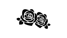 Vector Black Silhouettes Of Rose Flowers Isolated On A White Background. . Good For Greeting Cards, Wedding Invitations, Restaurant Menu, Royal Certificates. 