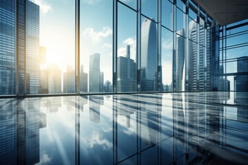 Poster - business background clear glass tall building and high technology