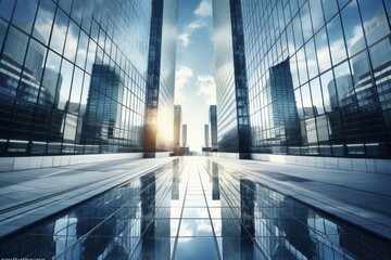 Poster - business background clear glass tall building and high technology