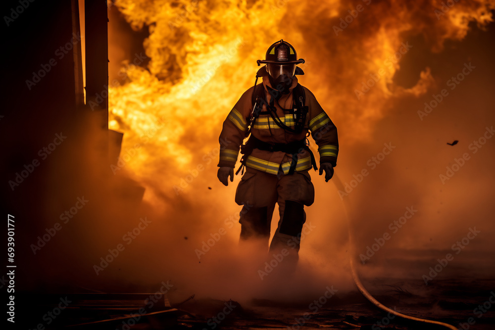 Fireman wearing firefighter and helmet searches for possible survivors ...
