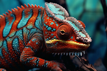Poster - The intricate patterns of a chameleon's skin, blending seamlessly with its surroundings, captured with precision