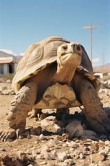 Poster - A wise old tortoise, its weathered shell and slow movements captured with clarity .