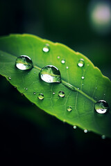 Poster - A close-up of a raindrop clinging to the edge of a leaf, refracting the surrounding environment and capturing the essence of a rainy day.