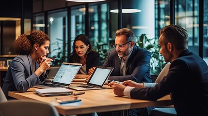Diverse team of professionals working together on a project in a modern office