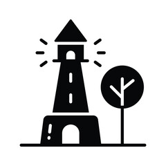 Wall Mural - A tower containing a beacon light to warn or guide ships at sea, well designed icon of lighthouse