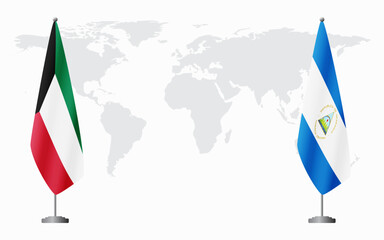 Kuwait and Nicaragua flags for official meeting