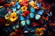 A kaleidoscope of butterflies fluttering around vibrant wildflowers, illustrating the delicate and interconnected ecosystem of pollinators and plants.  Generative Ai.