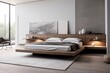 Minimalist bedroom with a platform bed, clean lines, and a neutral color scheme for a serene sleep environment
