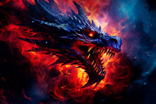 Fantasy Blue Fire Dragon. Generative AI