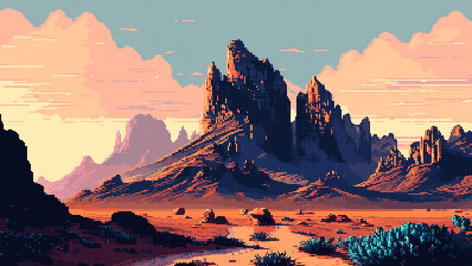 Wall Mural - American desert canyon landscape, ai pixel scene