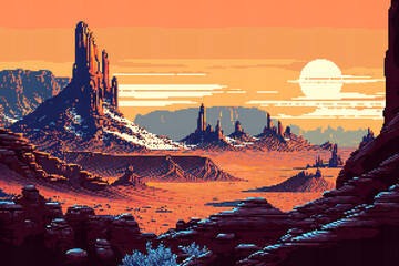 Wall Mural - Ai generated pixel Wild West desert landscape