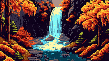 Poster - Generative ai autumn forest with waterfall cascade