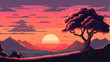 Sunset on mountains AI generated pixel landscape
