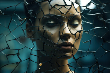 Wall Mural - an image of a shattered mirror reflecting a unified image, embodying the paradox of fragmentation co
