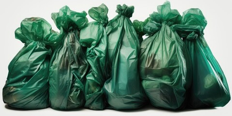 Poster - A group of green plastic bags stacked on top of each other. This versatile image can be used to represent recycling, environmental issues, waste management, or shopping concepts