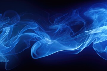 Poster - Blue smoke captured in a close-up shot against a black background. Ideal for creating a mysterious or ethereal atmosphere.