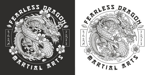 Poster - Strong fearless dragon monochrome flyer