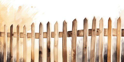 Poster - A beautiful watercolor painting of a rustic wooden fence. Perfect for adding a touch of charm to any space.