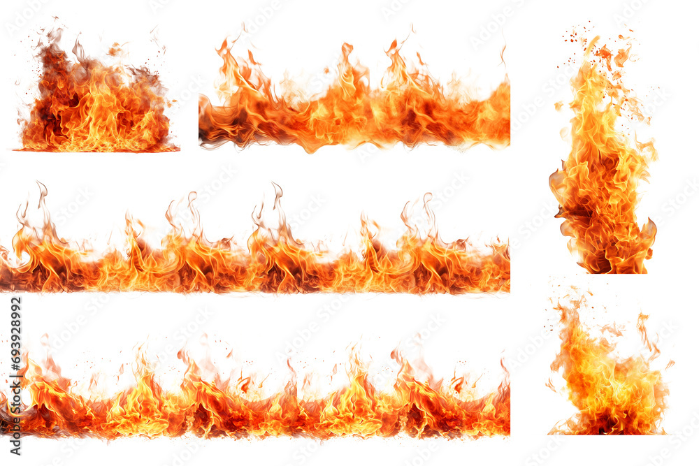 Set of flames on a transparent background. A set of design elements ...
