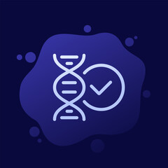 Sticker - dna icon with a check mark, line vector