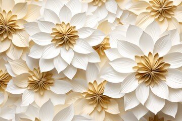 Poster - A bunch of paper flowers arranged on a wall. Ideal for adding a touch of color and decoration to any space