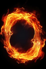 Poster - A ring of fire burning brightly against a dark black background. Suitable for use in designs related to energy, power, passion, or danger