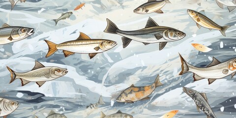 Poster - A group of fish swimming together in a body of water. This image can be used to depict aquatic life, biodiversity, or the beauty of nature.