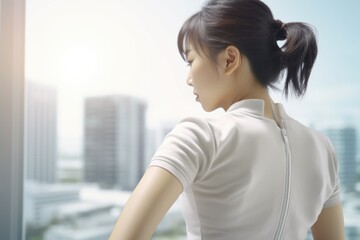 Poster - A woman standing in front of a window, looking out. Suitable for various applications