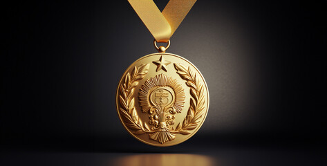 gold medal with ribbon, gold medal for championship 3d render. generative ai content
