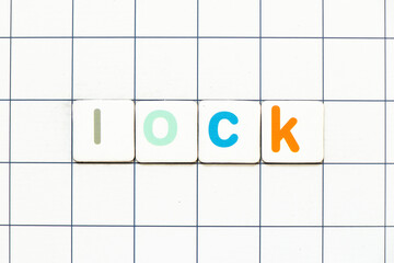 Poster - Colorful tile letter in word lock on white grid background