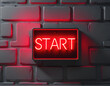 Start sign in red on a gray wall. Generative AI