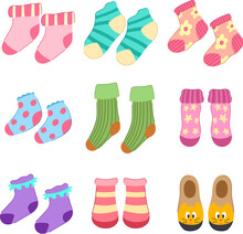 Toddler Socks Set Cartoon. Worksheet Children, Color Game, Different Element Toddler Socks Sign. Isolated Symbol Vector Illustration