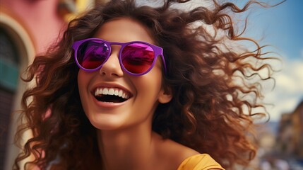 Wall Mural - Close-up photo of young happy woman