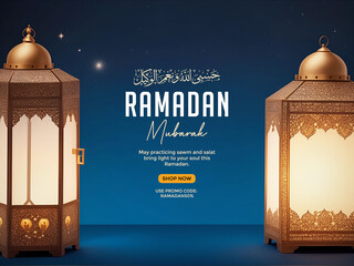 Islamic holiday banner template. Beautiful muslim invitation with ramadan. Ramadan mubarak. Religion background. 