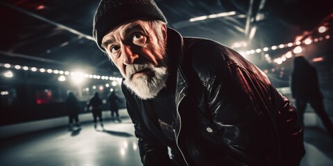 Poster - A picture of a man with a beard wearing a leather jacket. Suitable for fashion, lifestyle, and casual wear themes